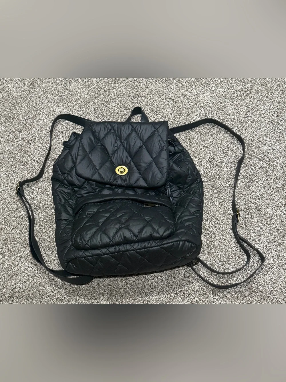 Quilted Black Women's Backpack with Turn-Lock Accent
